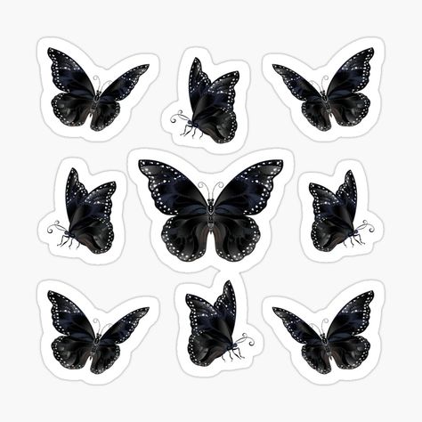 Black Design For Scrapbook, Black Printable Stickers, Black Journal Stickers, Black Stickers Aesthetic, Sticker Flower Printable, Butterfly Stickers Printable, Butterflies Stickers Printable, Black Butterfly Printable, Aesthetic Butterfly Stickers Printable