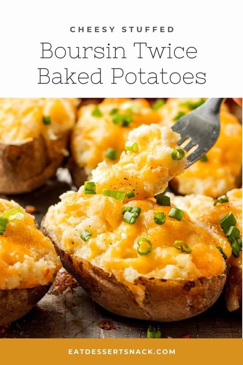 Twice Baked Potatoes With Boursin Cheese, Boursin Twice Baked Potato, Boursin Scalloped Potatoes, Boursin Potatoes, Boursin Cheese Appetizers, Boursin Recipes, Potato Side Dishes Easy, Creamy Orzo, Homemade Cherry Pies