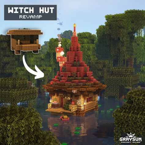 (1) #MinecraftBuilds - Twitter Search / Twitter Which Hut Minecraft, Witch Aesthetic Minecraft, Minecraft Whimsigoth, Witches Hut Minecraft, Witch Hut Minecraft, Minecraft Witch House, Minecraft Witch, Minecraft Building Designs, Fantasy Minecraft