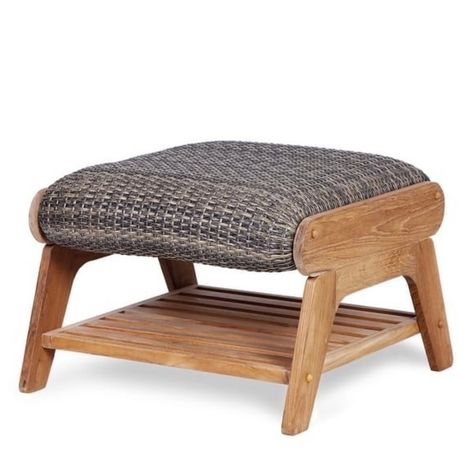 Cambridge Casual Auburn Upholstered Teak Outdoor Ottoman Patio Ottoman, Upholstered Stool, Patio Style, Teak Chairs, Natural Cushions, Outdoor Ottomans, Teak Frame, Upholstered Ottoman, Teak Outdoor