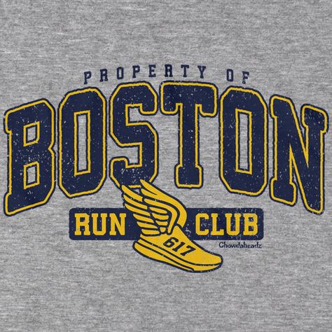 Property of Boston Run Club T-Shirt Get off that couch and hit the road with our "Property of Boston Run Club" t-shirt. Features a vintage distressed print that has that retro look and feel., perfect for any wicked fast runnah. Grab this classic t-shirt, for your next 5k or trip to the city to watch the marathon. Makes a great gift for runner in your family. Property Of Shirt Design, 5k Tshirt Ideas Design, 5k Shirt Ideas, Run Club Logo, Deans Office, Running Club Logo, School Club Shirts, Turtle Running, Running Branding