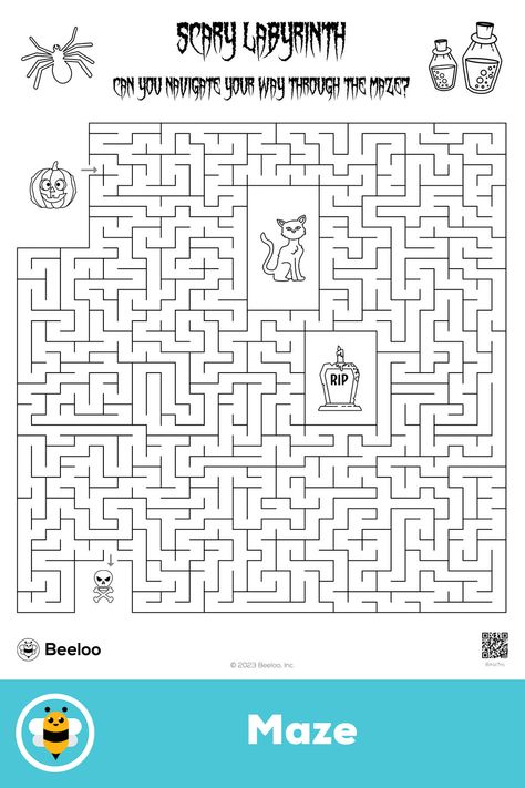 Advanced halloween-themed maze for kids ages 8 and up Halloween Maze Printable, Maze Printable, Maze For Kids, Halloween Maze, Labyrinth Maze, Crafts And Activities For Kids, Mazes For Kids, Printable Crafts, Halloween Activities