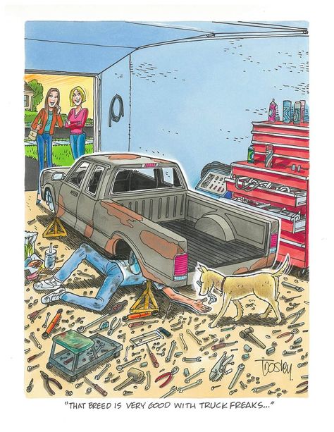 Ford Ranger Prerunner, Ed Roth Art, Cartoons Magazine, Truck Memes, Rat Rod Trucks, Cartoon Car Drawing, Vw Baja, Auto Shop, Mechanic Humor