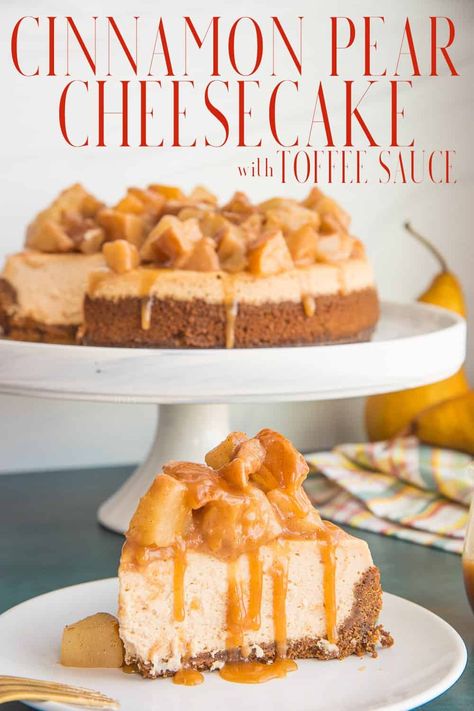 Spiced Pear Cheesecake, Prickly Pear Cheesecake, Pear Cream Cheese Dessert, Pear Cheesecake Recipes, Fresh Pear Dessert Recipes, Gourmet Cheesecake Recipes, Unique Cheesecake Flavors, Pear Topping, Pear Cupcakes