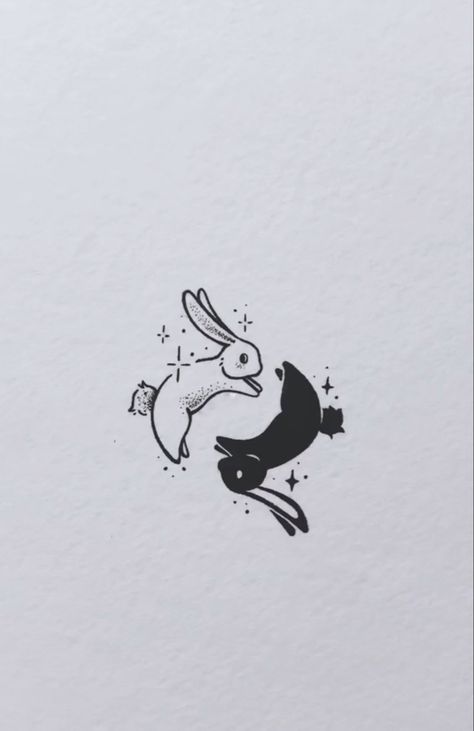 Yin Yang Bunny Tattoo, Bunny Ying Yang Tattoo, Video Game Sibling Tattoos, Rabbit And Cat Tattoo, Matching Rabbit Tattoos, Cute Bunny Tattoo Ideas, Bunny Matching Tattoo, Tattoo Ideas Anime Inspiration, Unusual Matching Tattoos