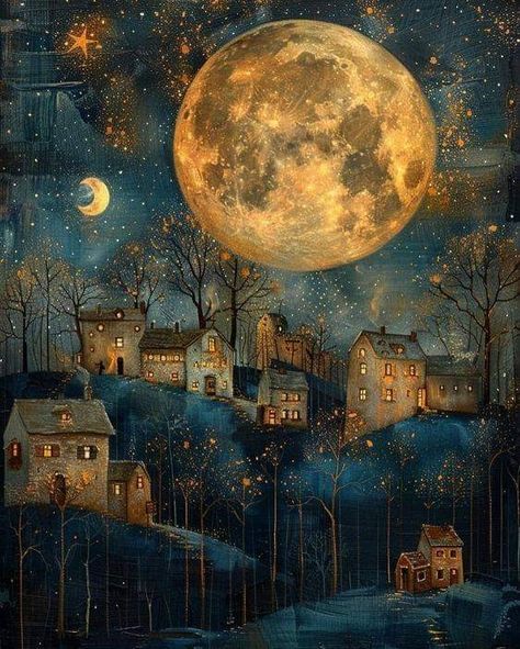 Ethereal Light, Whimsical Art Paintings, Village House, Fairytale Art, Find Peace, Arte Fantasy, Dreamy Art, Moon Art, Whimsical Art