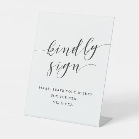 $14.47 | Modern Clligraphy Wedding Guest Book #wedding #reception #modern #rustic #tablesign #guestbook #kindlysign #tabledecor #blackandwhite #calligraphy Modern Rustic Table, Wedding Reception Modern, Wedding Guest Book Table, Zazzle Wedding, Guest Book Table, Wedding Guest Book Sign, Wedding Hashtag, Tabletop Signs, Calligraphy Wedding