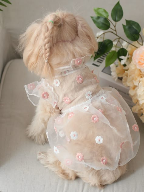 1pc Floral Embroidered Pet Dress Cute Pet Outfits, Cat Dress Pattern, Cute Dog Outfits, Puppy Clothes Girl, Puppy Outfits, Pet Clothes Patterns, Dog Fashion Clothes, Pet Outfits, Dog Dress Pattern