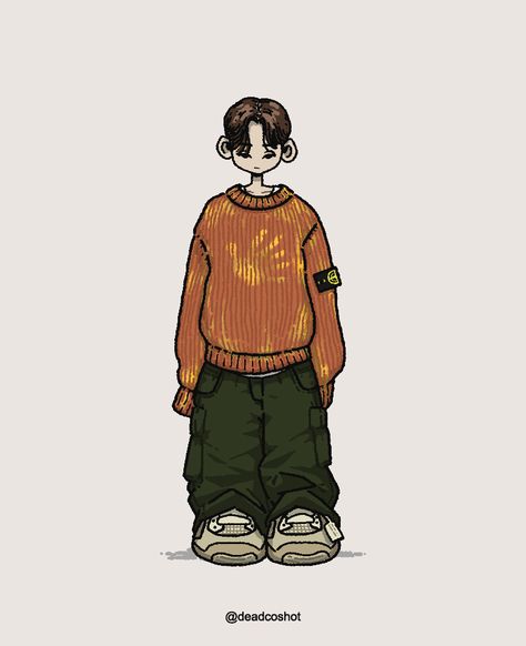 Streetwear Drawing Sketches, Streetwear Character Design, Street Style Drawing, Baggy Clothes Drawing, Streetwear Drawing, Bape Cartoon, Streetwear Illustration, Streetwear Cartoon, Cartoon Streetwear