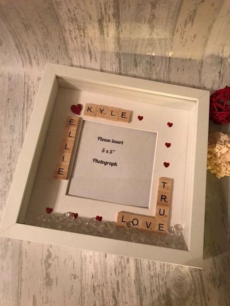 Bday Gift For Boyfriend, Diy Valentine Gifts For Boyfriend, Homemade Birthday Gifts, Homemade Gifts For Boyfriend, Gift For Partner, Valentines Frames, Scrabble Frame, Vday Gifts, Boyfriend Crafts