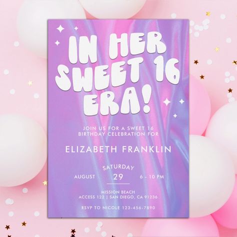 Sweet 16 Invitations, Invite Friends, Sweet 16 Birthday, Purple Satin, 16th Birthday, Pink And Purple, Diy Business, Sweet 16, Hat Crafts