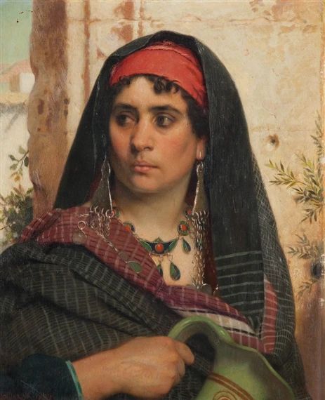 Artwork by Pierre Jan van der Ouderaa, Mediterranean woman with water jug, Made of Panel (mahogany) Mediterranean Women, Baby Gril, Women Portrait, Southern Women, Fall Wedding Dresses, Water Jug, High Society, Art Portfolio, Female Portrait