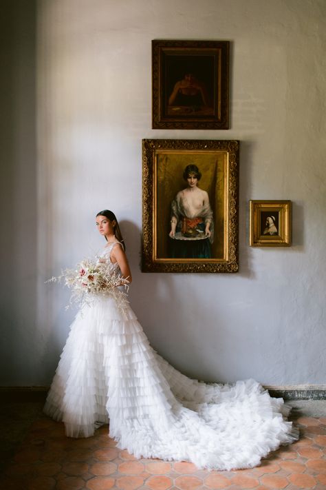 Illusion lace bodice with ruffle tiered skirt. Ball gown wedding dress Bordeaux Wedding, Wedding Dresses Kleinfeld, Elegant Bridal Gown, Jose Villa, Kleinfeld Bridal, Breathtaking Wedding, Paris Wedding, 2024 Wedding, Fine Art Wedding Photography