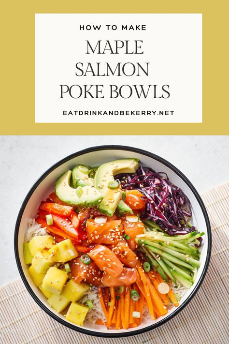 Create a quick and delicious homemade poke bowl with this maple-glazed salmon recipe. Topped with a spicy maple sauce for poke, this easy poke bowl is packed with sweet, savoury, and fresh flavours. Homemade Poke Bowl, Homemade Poke, Salmon Bowl Recipe, Maple Sauce, Maple Salmon, Maple Glazed Salmon, Poke Bowl Recipe, Salmon Glaze Recipes, Salmon Poke