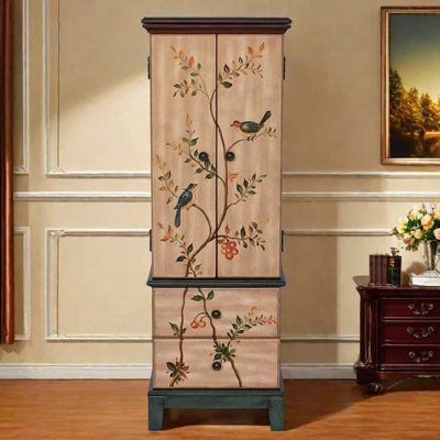 Mural On Wardrobe Doors, Stencil Cupboard Doors, Painted Jewelry Armoire Overstock, Boho Jewelry Cabinet, Stencil Wardrobe Doors, Painted Jewelry Armoire Green, Repaint Jewelry Armoire, Painted Jewelry Armoire Color Schemes, Upcycled Furniture Armoire