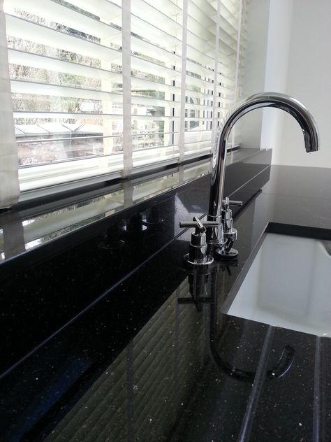 Our Star Galaxy Granite is true to its name with flecks that sparkle and shine! A gorgeous addition to any kitchen! Galaxy Granite Kitchen, Galaxy Granite, Kitchen 2020, Kitchen Top, Star Galaxy, Stair Railing Design, Bathroom Inspiration Modern, Reflecting Light, Granite Countertops Kitchen