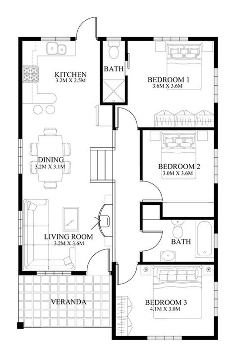 House Plans 2 Storey, House Layout Design, Small House Design Philippines, Farmhouse Layout, Small Floor Plans, Small House Layout, House Plans One Story, Home Design Floor Plans, House Layout Plans