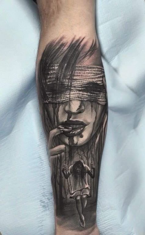 Arm Tattoos Men, Scary Tattoo Designs, Unique Tattoos Ideas, Dark Tattoos For Men, Tattoo Ideas Christian, Men Tattoos Arm, Tattoos Arm Sleeve, Tatuaje Trash Polka, Calf Tattoo Men