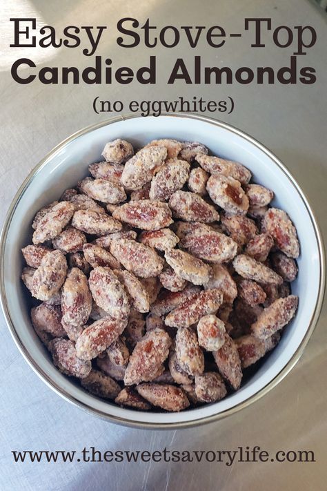 Candied Nuts Easy Stove Top, Sweet Almonds Recipe, Sweet And Salty Almonds, Candied Almonds Recipe Easy, Sugar Almonds Recipe, Candied Almonds Stovetop, Almond Recipes Savory, Things To Make With Almonds, Sugared Almonds Recipe