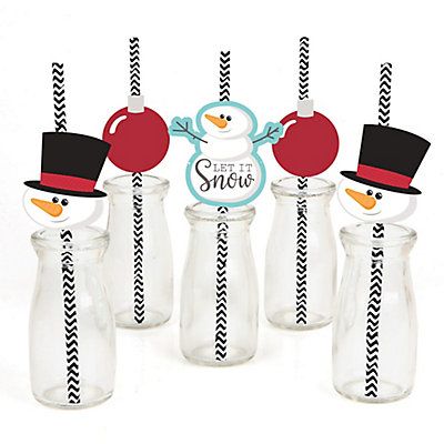 Let It Snow - Snowman - Holiday Party Straw Decor with Chevron Paper Straws | BigDotOfHappiness.com Diy Christmas Party, Straw Decorations, Easy Party Decorations, Gingerbread Party, Diy Party Supplies, Party Straws, Buffalo Plaid Christmas, Big Dot Of Happiness, Party Kit