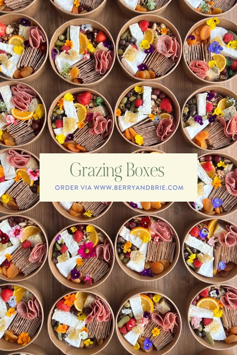 Picnic Graze Box Ideas, Berry Boxes Ideas, Antipasto Box Ideas, Cheese Hamper Ideas, Lunch Charcuterie Box Ideas, Bento Box Charcuterie, Cheese Boxes Ideas, Cheese Board Business, Selling Charcuterie Boxes