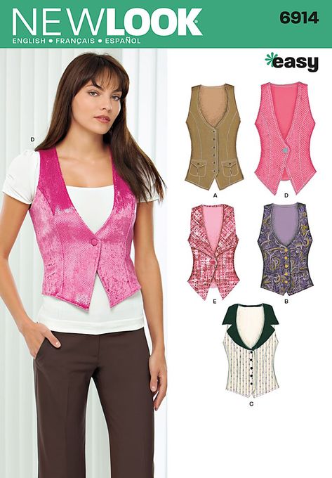 Purchase New Look 6914 and read its pattern reviews. Find other Vests, sewing patterns. Women Top Sewing Pattern, Vest Sewing Pattern, New Look Patterns, Sewing Clothes Women, Trendy Sewing, Top Sewing Pattern, Vest Pattern, Easy Sewing Patterns, Sewing Pattern Sizes