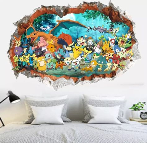 Pokémon Wall Decal Sticker Gaming Pikachu Charmaine - Etsy Sweden Pokemon Wall Stickers, Pokemon Wall Decals, Baby Nursery Murals, Diy Mural Art, Detachable Pocket, Mural Diy, Nursery Bed, Pokemon Room, 3d Pokemon