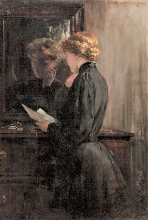 James Carroll Beckwith ~ (American: 1852-1917) ~ "Grandmother's Love Letters, 1895" Victorian Era Art, Victorian Paintings, Grandmothers Love, Artificial Christmas Garland, Rennaissance Art, Art Apps, Reading Art, Goth Art, White Lights