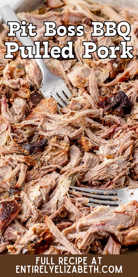 This Pit Boss BBQ Pulled Pork is fall-off-the-bone tender. It's smoked low and slow in a Pit Boss smoker. Lots of info and tips for smoking in a vertical smoker or pellet smoker grill. Pulled Pork Smoker Recipes, Smoked Pulled Pork Recipe, Carolina Pulled Pork, Traeger Grill Recipes, Easy Pulled Pork, Smoked Pulled Pork, Traeger Recipes, Pellet Grill Recipes, Pulled Pork Recipes