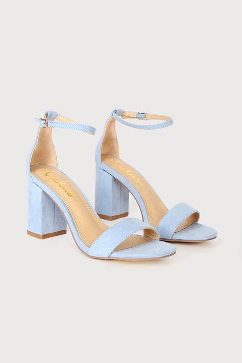 Ankle Strap Sandals - Suede Block Heels - Blue Heeled Sandals - Lulus Dusty Blue Heels, Grad Heels, Hoco Heels, Senior Events, Blue Heels Wedding, Blue Shoes Heels, Light Blue Heels, Blue Sandals Heels, Trendy High Heels