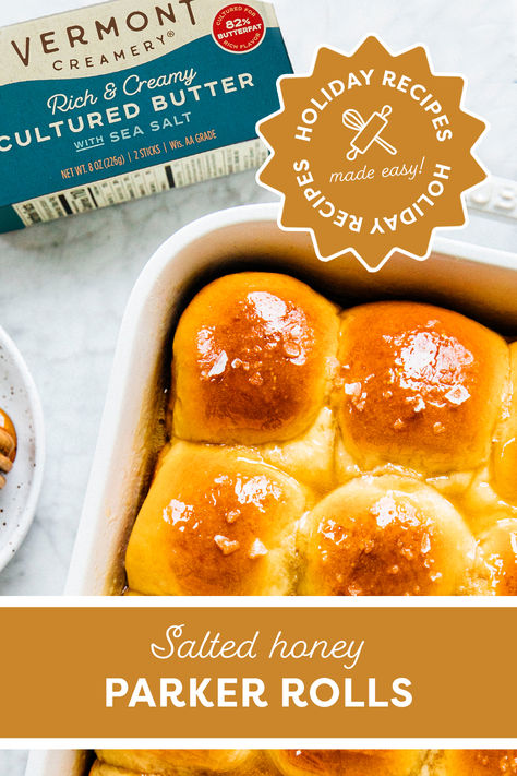 Salted Honey Dinner Rolls, Salted Honey Rolls, Parker House Dinner Rolls, Salted Honey Butter Parker House Rolls, Salted Honey Parker House Rolls, Honey Butter Parker House Rolls, Butter Rolls Recipe, Salted Honey Butter, Honey Rolls