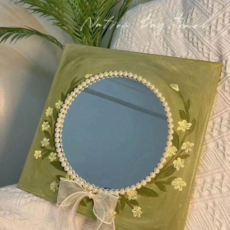 DIY 3D Flower Mirror Frame LIN137 Package Includes：Materials Package Vintage Mirror Diy, Unique Mirror Frame Ideas, Aesthetic Photo Frames, Mirror Diy Frame Ideas, Clay Mirror Frame, Diy Frame Ideas, Decorated Mirror Diy, Aesthetic Mirror Decor, Painting On Mirror