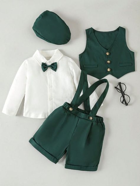 Boys Dressing Style, Baby Boys Outfit, Baby Clothes Boy, Green Dress Outfit, Vest Suit, Outfit Baby Boy, Baby Boy Dress