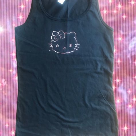 2000s Rhinestone Shirt, Bedazzled Tank Top Y2k, Bleached Shirt Designs Y2k, Bedazzled Shirt, Tank Tops Diy, Dream Things, Cat Tanks, Rhinestone Shirts, T Shirt Diy