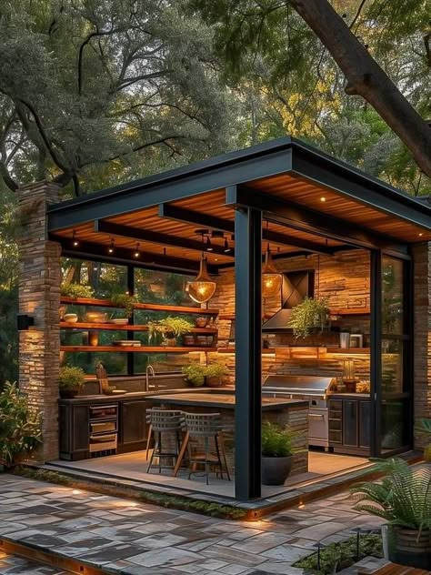 Design Per Patio, Rustic Outdoor Kitchens, Outdoor Grill Station, Backyard Pavilion, Patio Kitchen, Outdoor Kitchen Patio, Outdoor Decor Backyard, Rustic Outdoor, Outdoor Kitchens