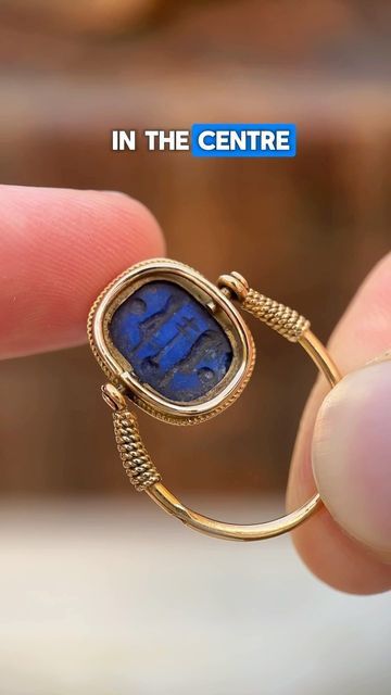 Ravensbury Antiques - Antique Jewellery Dealer on Instagram: "A vintage Egyptian gold swivel ring with a carved lapis lazuli in the shape of a scarab, inspired by ancient carved scarab rings found in archaeological excavations! 🪲  #jewellery #ancienthistory #egyptology #scarab #vintagejewelry #antiquejewelry #antiquering #goldring #jewelrydesign #fashion #design #art #historylovers" Scarab Ring, Swivel Ring, Egyptian Gold, Ancient Jewellery, Fashion Design Art, Antique Jewellery, The Shape, Ancient History, Antique Rings