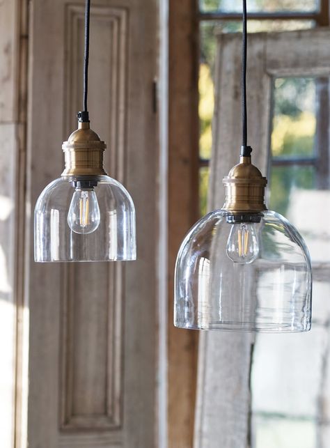 Greenwich House, Lighting For Kitchen Island, Lighting For Kitchen, Glass Lights, Dome Pendant Lighting, Metal Pendant Light, Glass Lantern, Overhead Lighting, Kitchen Pendants