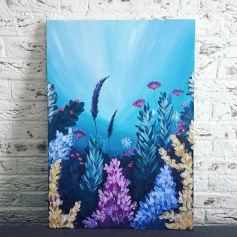 Seaweed Art Drawings, Marine Life Painting Acrylic, Seaweed Painting Acrylic, Acrylic Coral Reef Painting, Simple Underwater Painting, Sea Coral Painting, Marine Life Painting Easy, Coral Reef Painting Easy, Coral Painting Easy