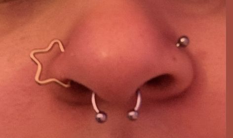 nose peircings Nose Piercing Set Up, Cute Percinings, Pretty Nose Piercings, Nose And Lip Piercing, Nose Ring Aesthetic, Nose Piercing Aesthetic, Dream Piercings, Face Piercings, Nose Piercings