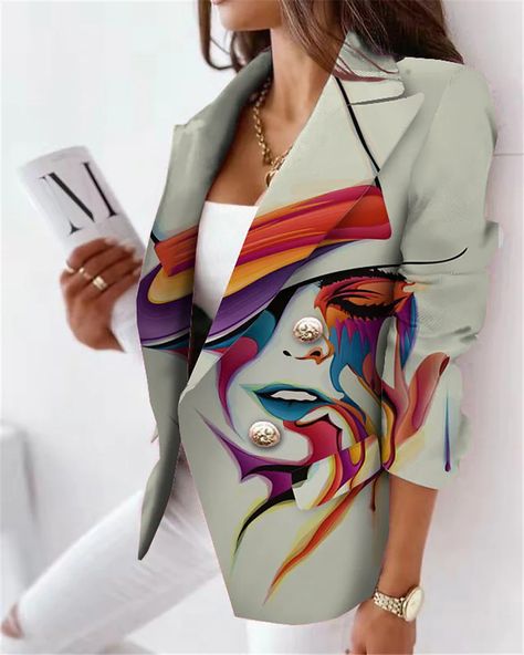 Casual Fitted Printed Blazer, Luxury Multicolor Chic Blazer, Chic Fitted Printed Blazer, Luxury Elegant Blazer With Floral Print, Luxury Printed Spring Blazer, Office Work Wear, Print Outerwear, Casual Blazer Women, Blazer Casual