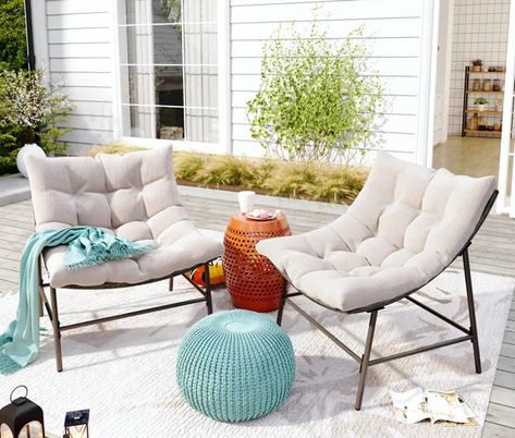 Akosha Patio Chair with Cushions Outdoor Papasan Chair, Armless Lounge Chair, Outdoor Lounge Chair, Patio Lounge Chairs, Papasan Chair, Patio Dining Chairs, Patio Outdoor, Patio Seating, Lounge Chair Outdoor