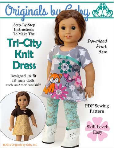 Originals By Gaby Tri-City Knit Doll Clothes Pattern 18 inch American Girl Dolls | Pixie Faire Pixie Faire Patterns, American Girl Outfits, Girls Pdf Sewing Patterns, American Girl Patterns, Doll Things, America Girl, Doll Clothes Pattern, American Girl Doll Patterns, Spring Essentials