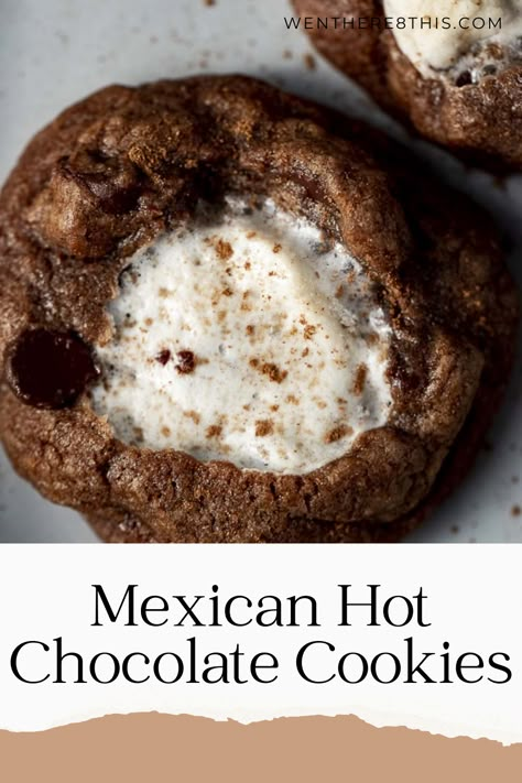 These Mexican Hot Chocolate Cookies are moist, tender, rich and ultra chocolaty with a hint of spice - perfect for a holiday gathering! Hot Chocolate Cookie Recipes, Mexican Hot Chocolate Cookies, Chocolate Chip Shortbread, Easy No Bake Cookies, Chocolate Shortbread Cookies, Cookies From Scratch, Hot Chocolate Cookies, Mexican Chocolate, Mexican Dessert Recipes