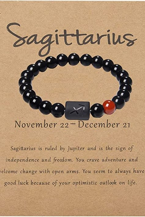 12 Signs Of The Zodiac, Pisces Bracelet, Aries Bracelet, Horoscope Sagittarius, Zodiac Bracelet, 22 December, Elastic Thread, Fire Signs, Black Onyx Stone