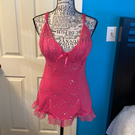 Nwt. Hot Pink With Sequin. 92% Polyester, 8% Spandex. Victoria’s Secret Hot Pink Baby Doll Y2k Hot Pink Outfit, Vintage Victoria's Secret, Early 2000s Fashion Pink, Hot Pink And Black Outfit, Hot Pink Outfits, Hot Pajamas, Hot Pink Style, Hot Pink Y2k, Hot Pink Outfit