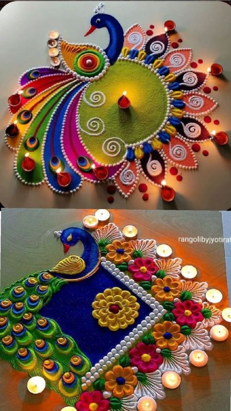 Peacock rangoli design rangoli design for Diwali Rangoli Peacock, Peacock Rangoli Design, Rangoli Designs For Diwali, New Year Rangoli, Design Rangoli, Very Easy Rangoli Designs, Peacock Rangoli, Easy Rangoli Designs Diwali, Rangoli Art