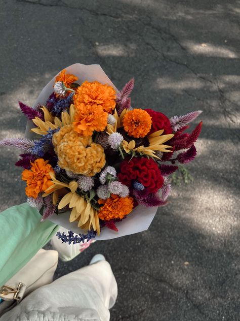 Autumn Farmers Market Aesthetic, Flowers In November, Farmers Market Flower Bouquets, Farmers Market Bouquet, October Bouquet, Autumn Flower Bouquet, Winter Farmers Market, Fall Farmers Market, Celosia Flower