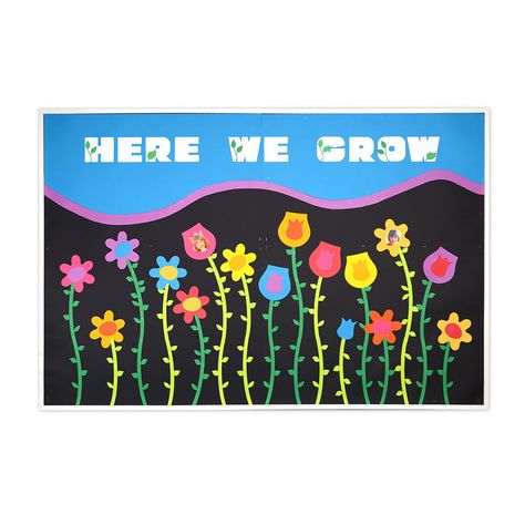 Here We Grow Bulletin Board - Catalog Grow Bulletin Board, Icebreaker Games For Kids, Flower Bulletin Boards, Birthday Board Classroom, Christmas Bulletin Boards, Board Classroom, Ra Boards, Reading Bulletin Boards, Spring Bulletin