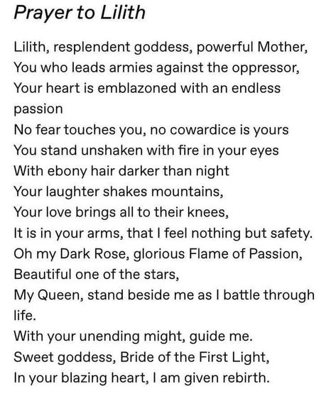 Lilith Chants, Lilith Goddess Quotes, Herbs Associated With Lilith, Prayers To Lilith, Lilith Deity Work, Egyptian Occultism, Prayer To Lilith, Lilith Invocation, Lilith Witchcraft