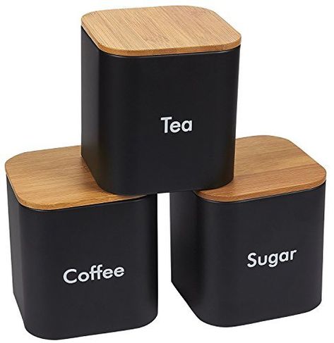 Black Stainless Steel Kitchen, Kitchen Decor Collections, Sugar Container, Kitchen Canister Set, Home Coffee Stations, Tea Storage, Cute Kitchen, Kitchen Canisters, Container Set